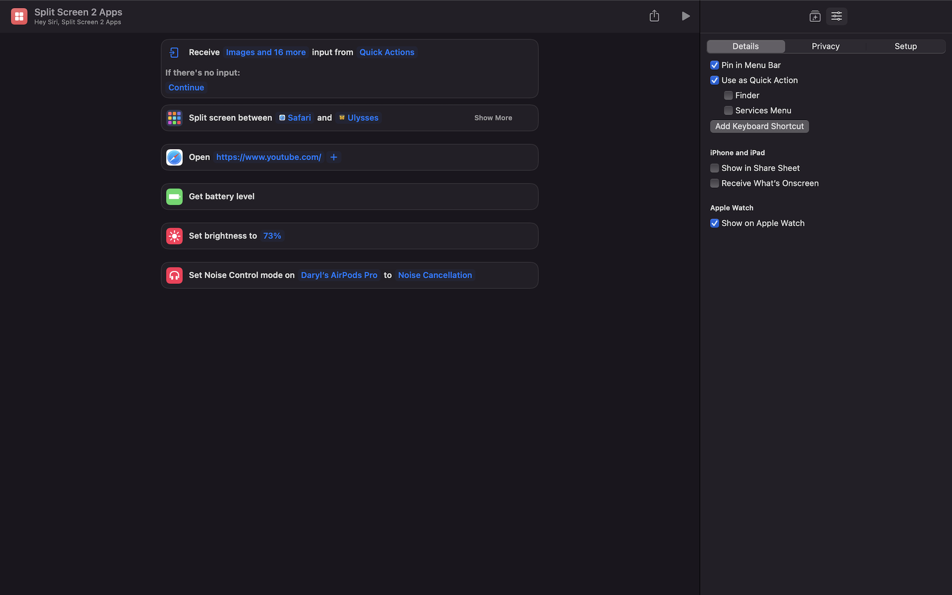 Setting a shortcut as a quick action in macOS 12 Monterey