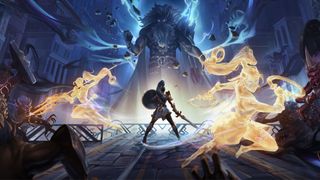 Key art for Lysfanga The Time Shift Warrior with protagonist facing off again enemy force
