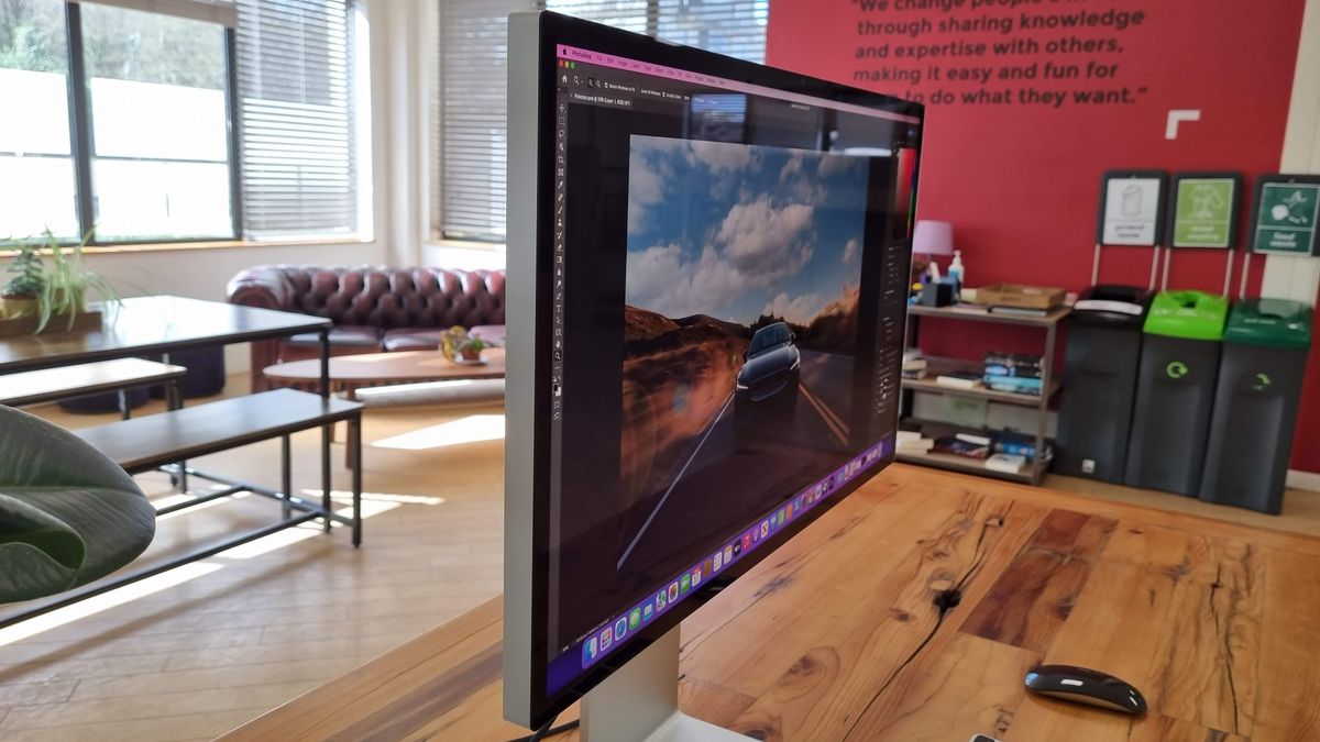 Studio Display on wooden desk