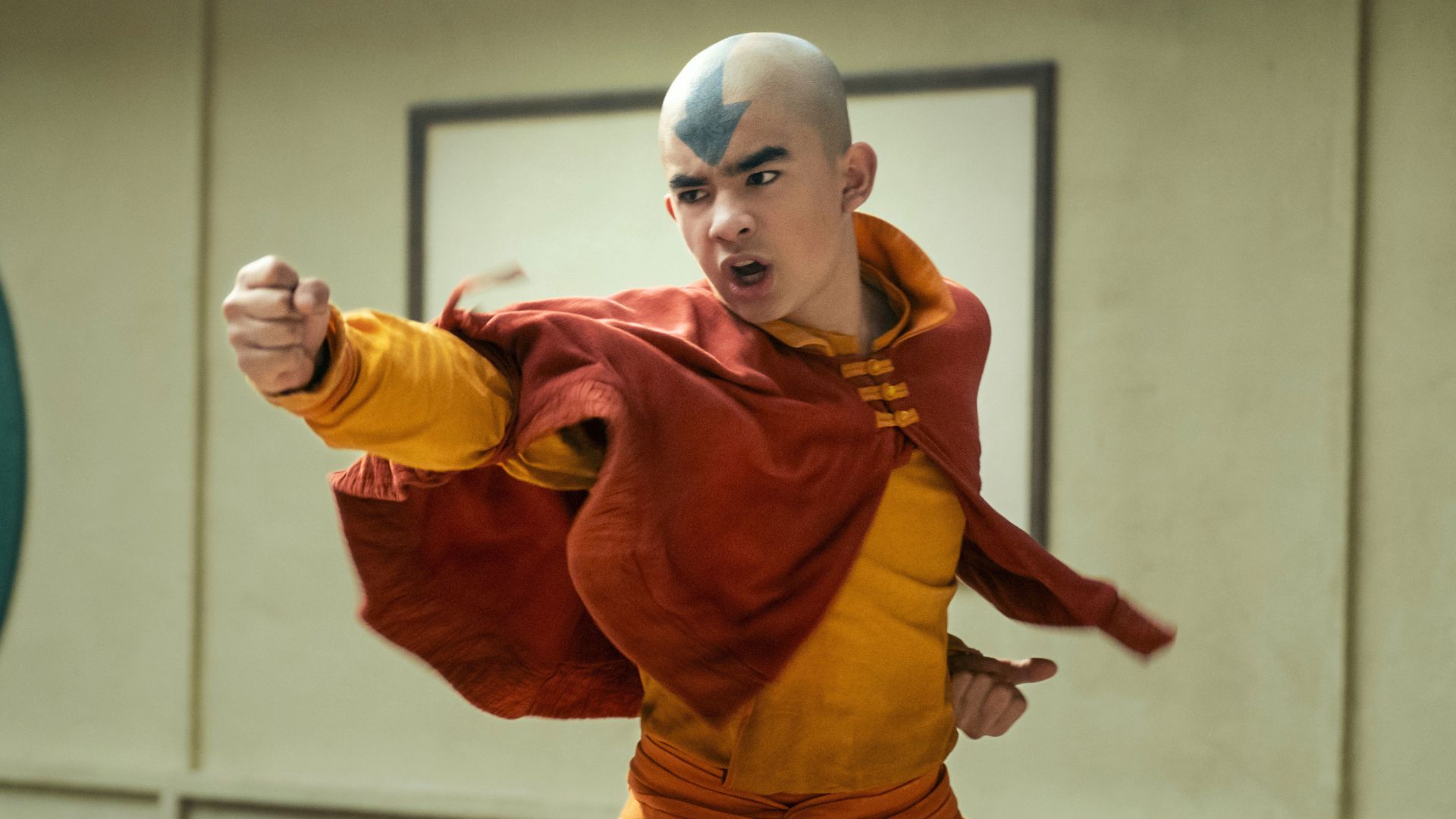 Aang punches the air