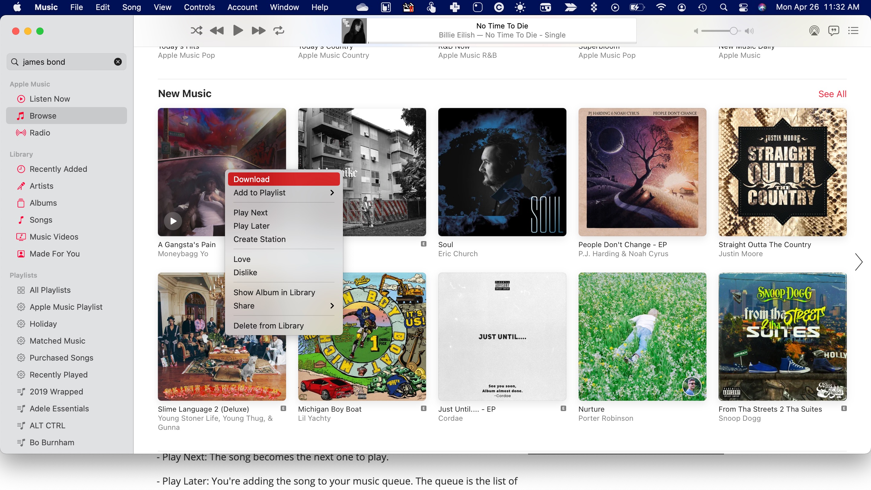 Apple Music album options