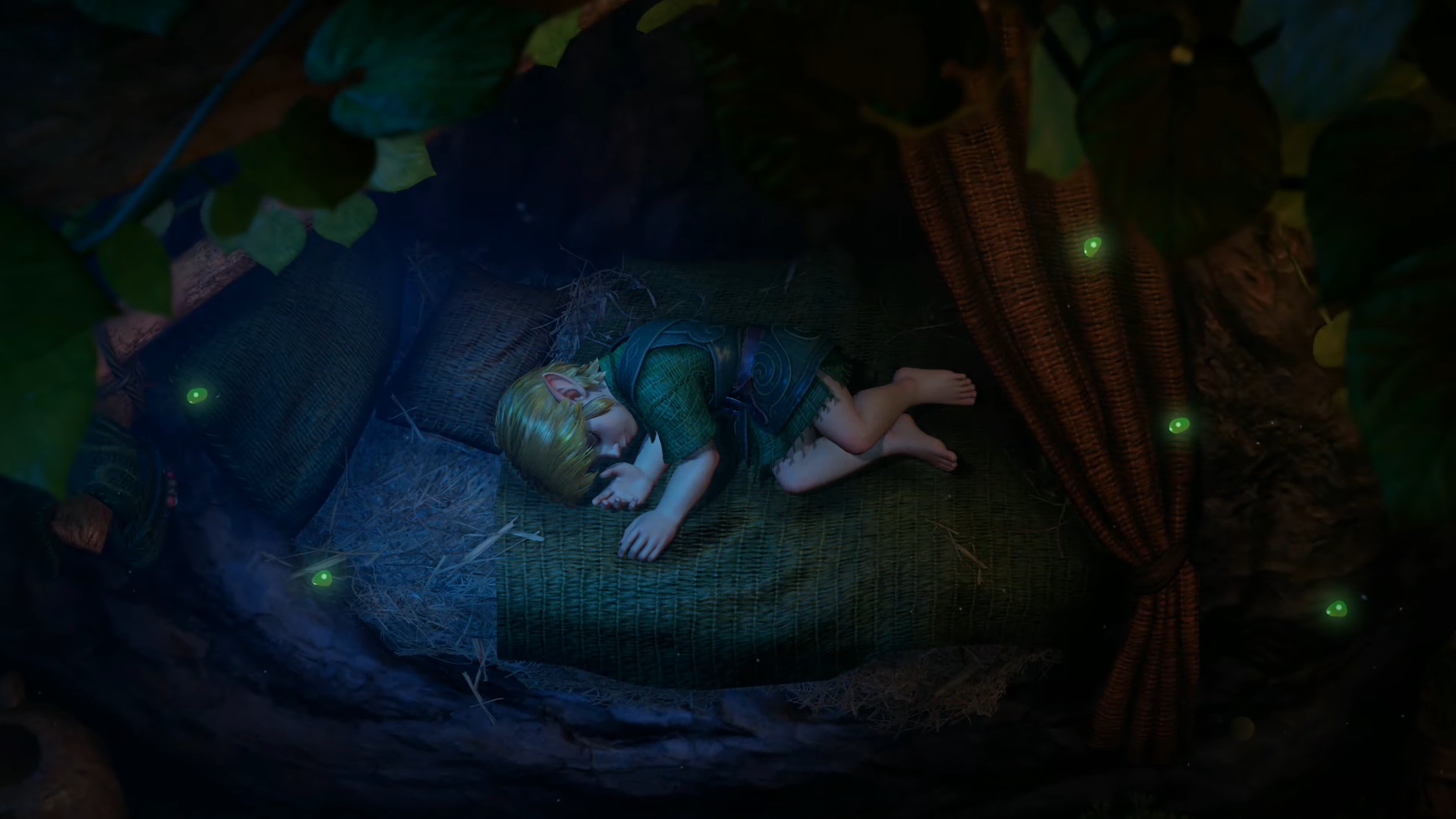 The Legend of Zelda: Ocarina of Time remake screenshot showing a sleeping Link.