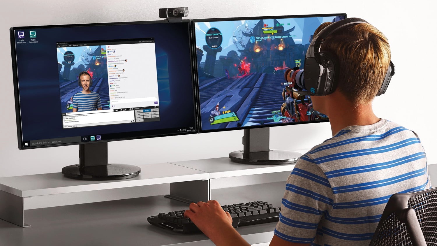 Young man playing game on a computer