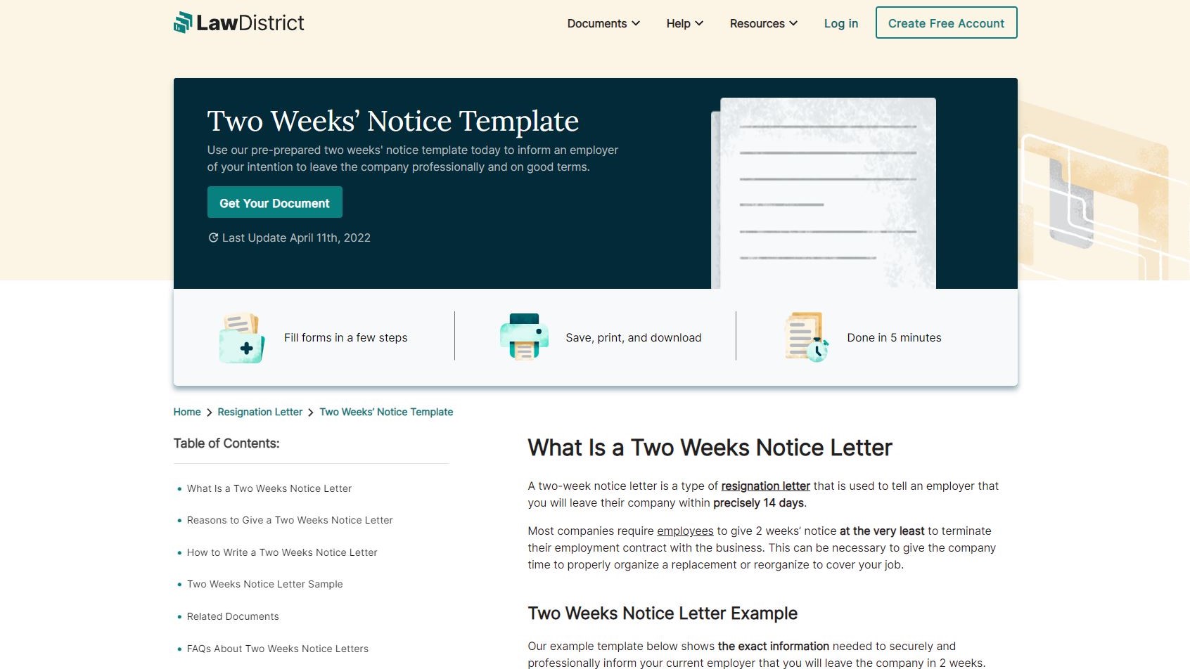 LawDistrict Resignation Letter Examples