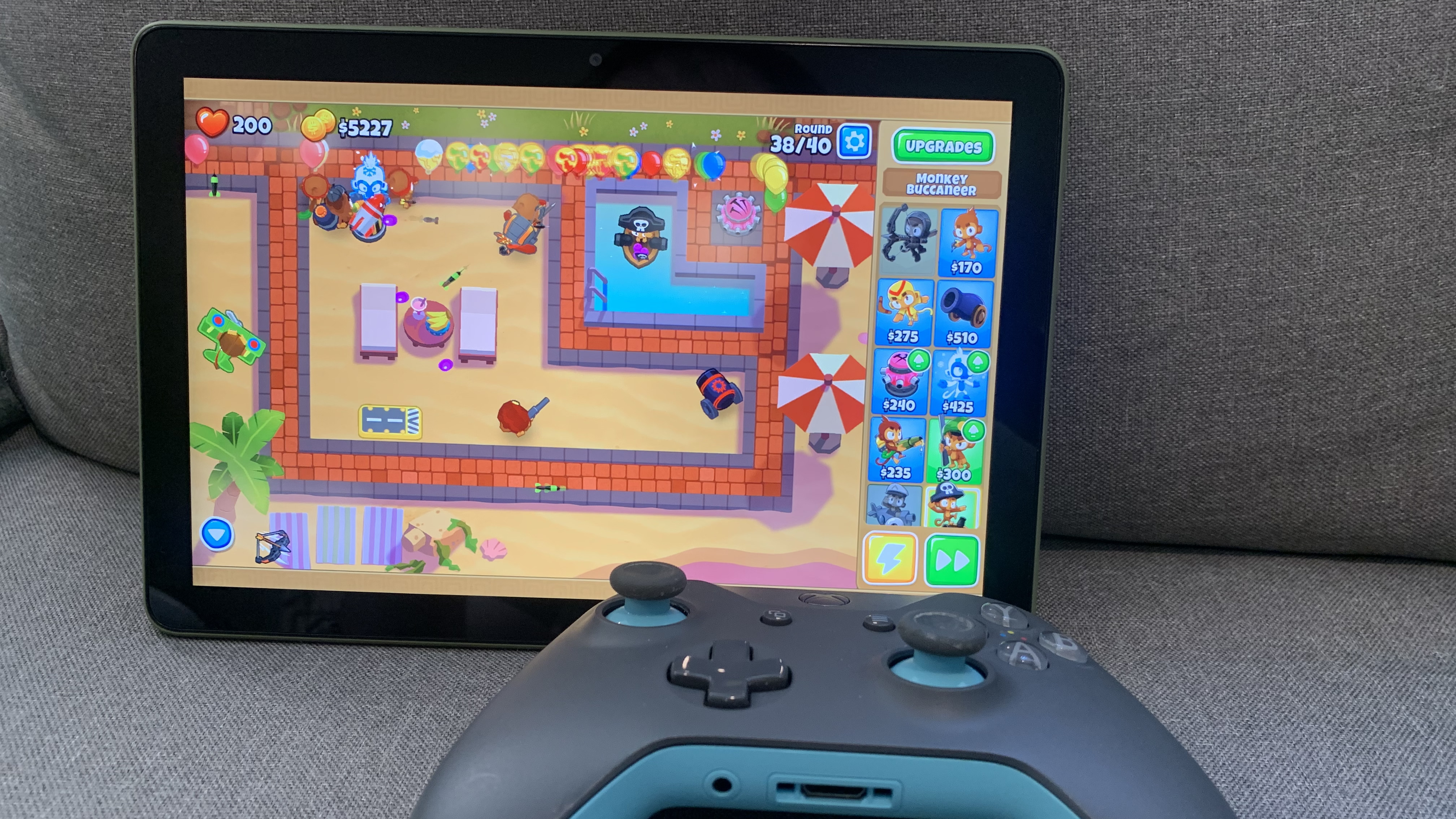 The Amazon Fire HD 10 (2021) displaying Bloons TD 6