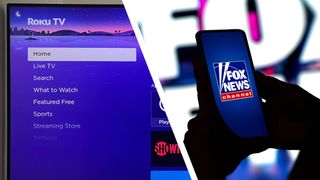The Roku homescreen next to a smartphone with the Fox News app