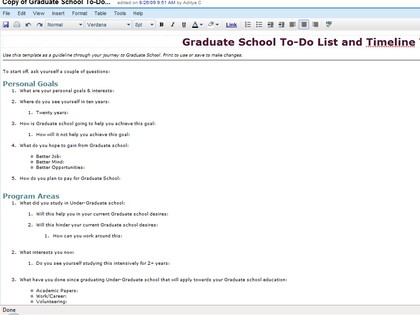 Graduate school to do list