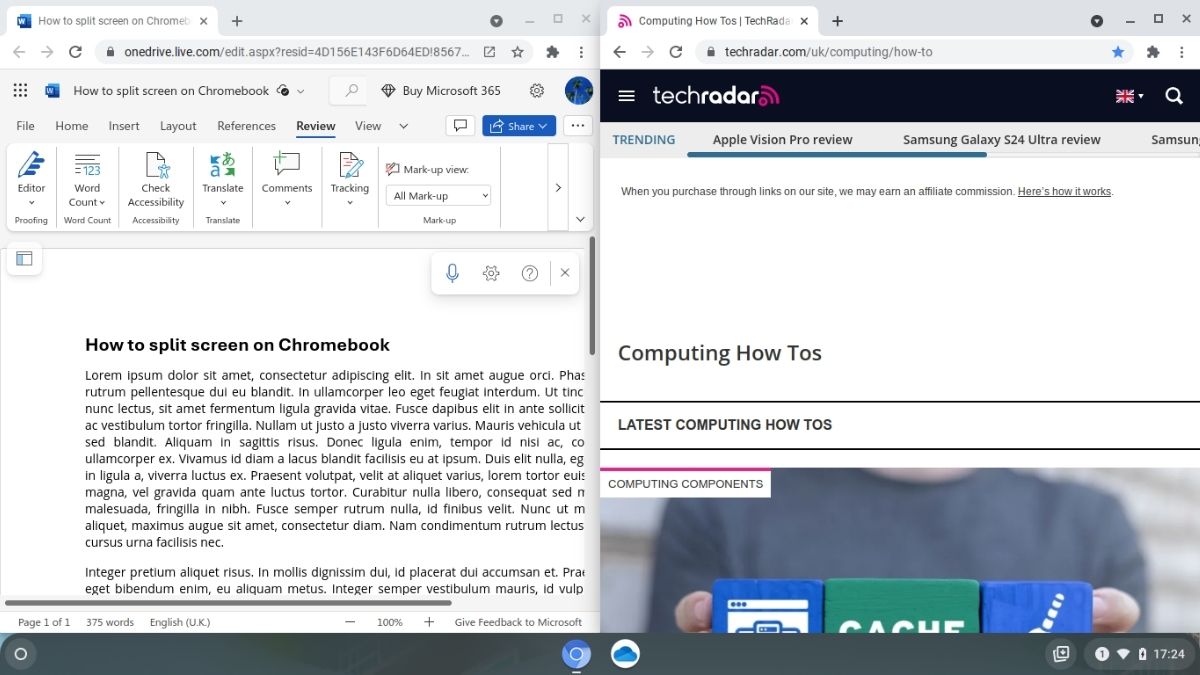 Screenshot showing how to split screens in Chromebook - adjust 2nd window