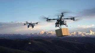 The DJI FlyCart 100 drone in use.