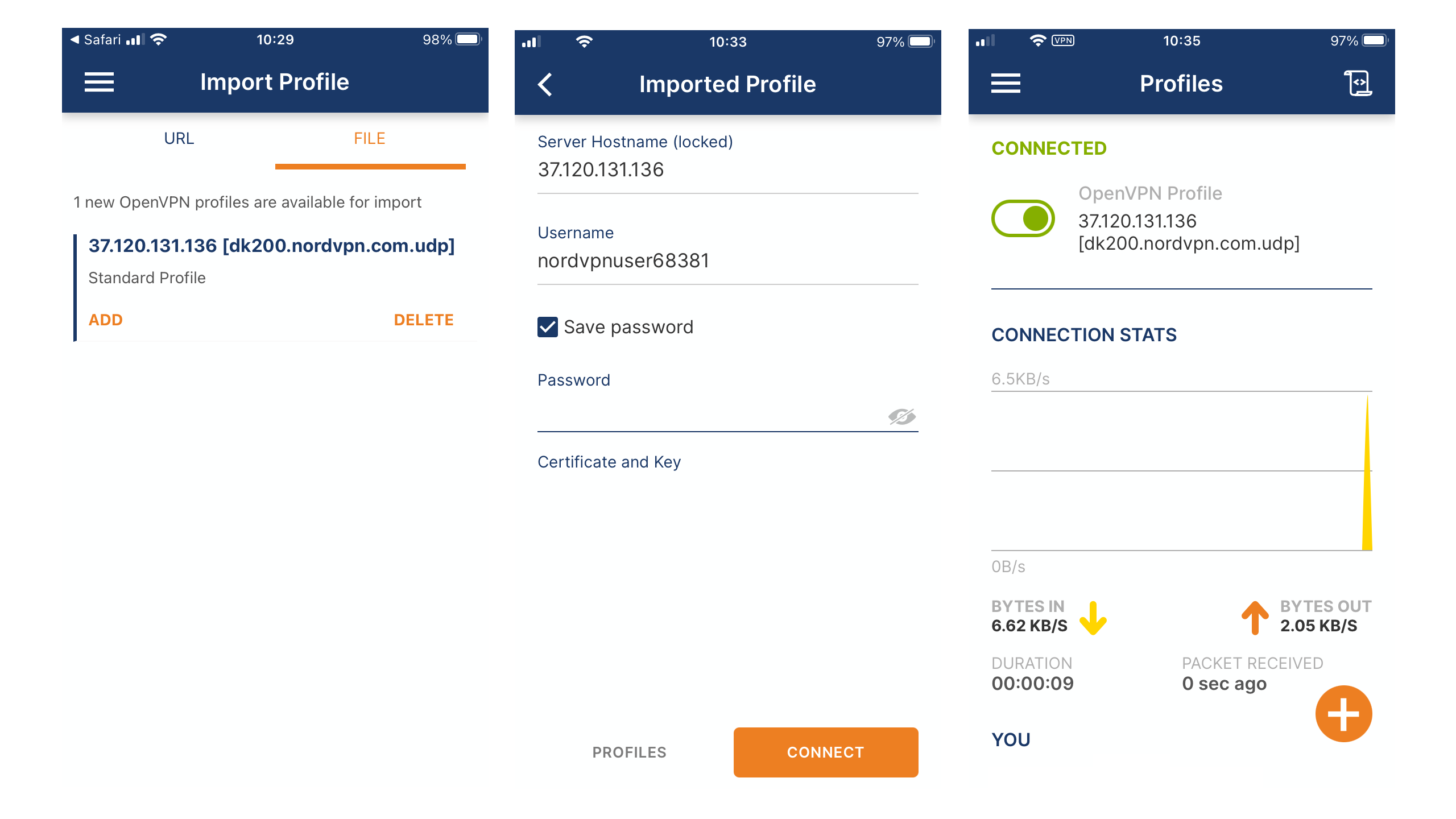 Screenshot of configuring OpenVPN on iPhone