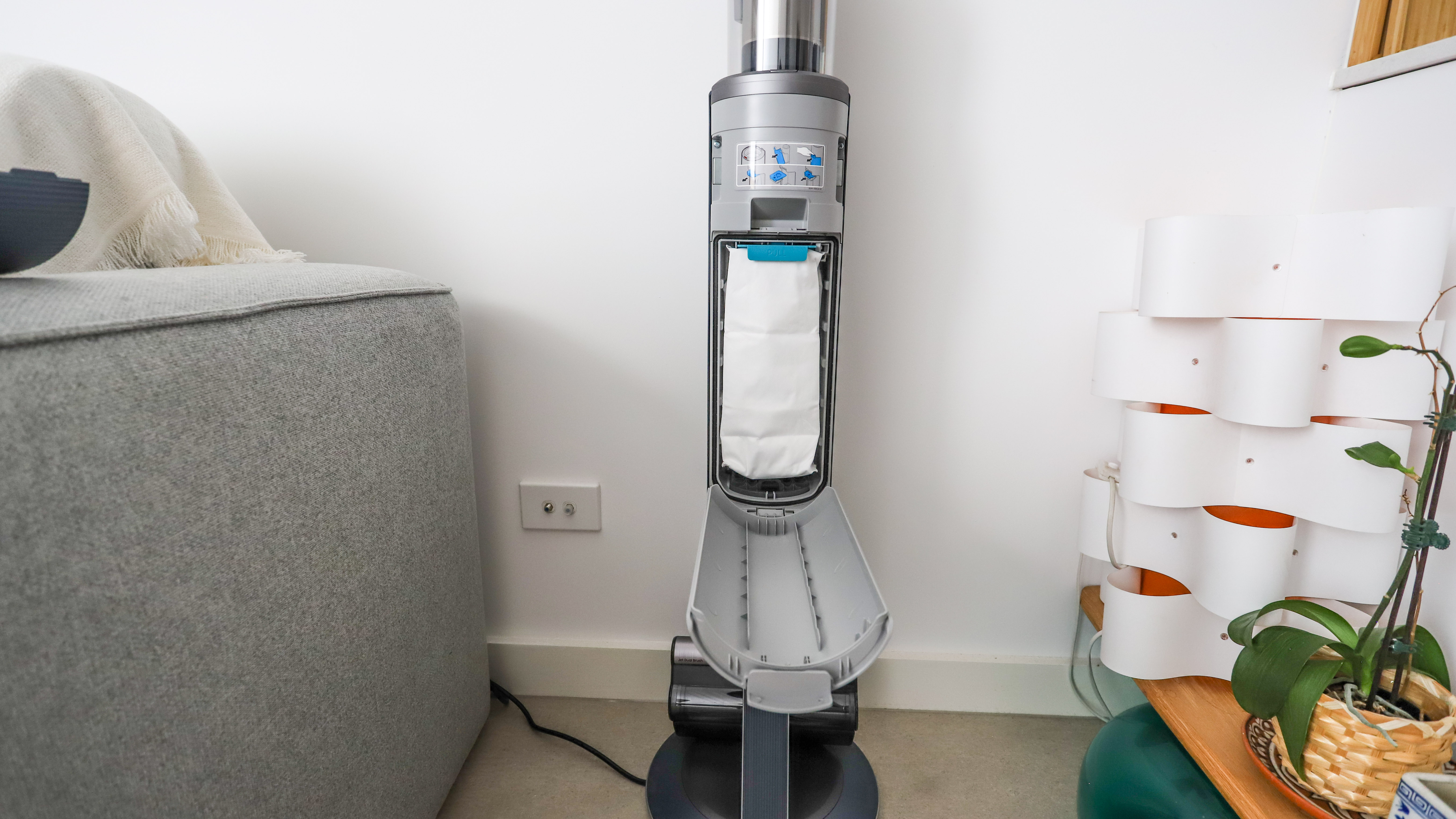 Samsung Bespoke Jet's replaceable dust bag inside the Clean Station