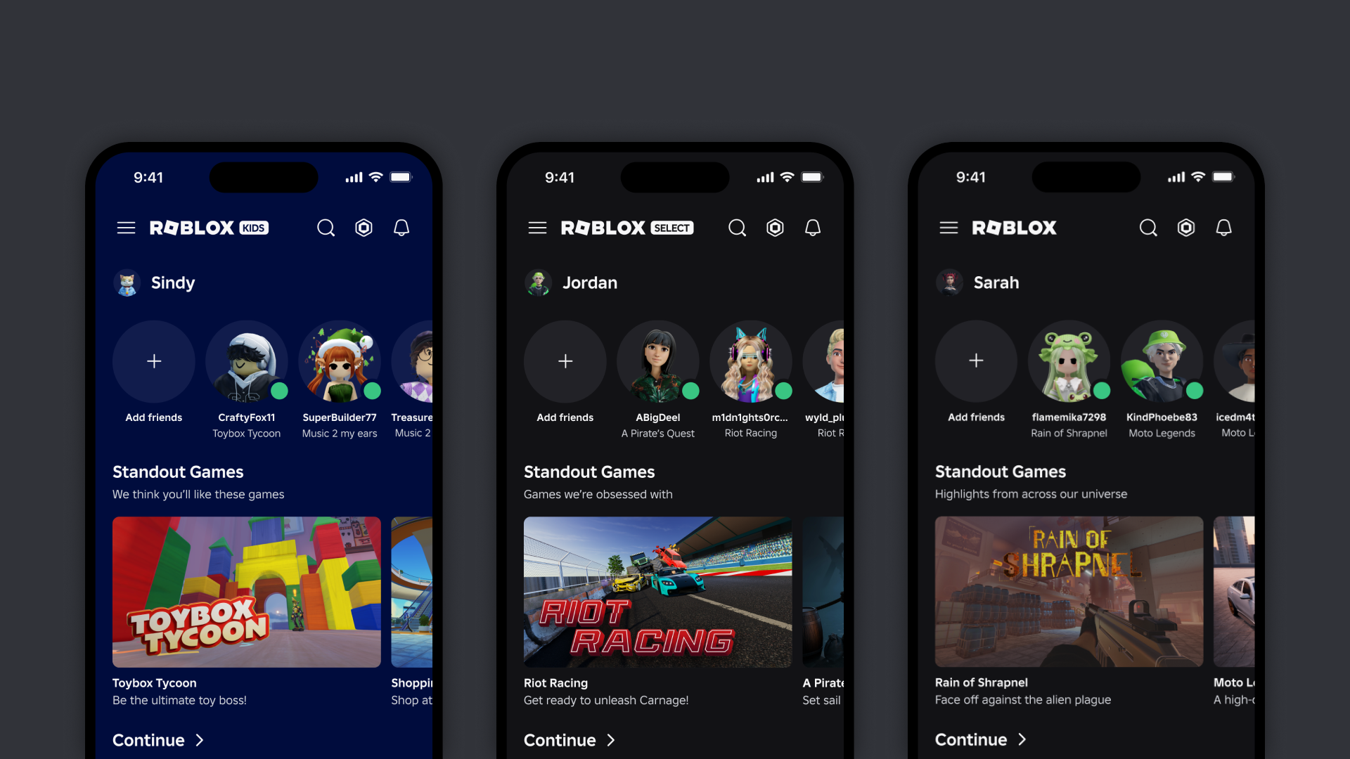 Screenshot of Roblox's new Kids and Select accounts