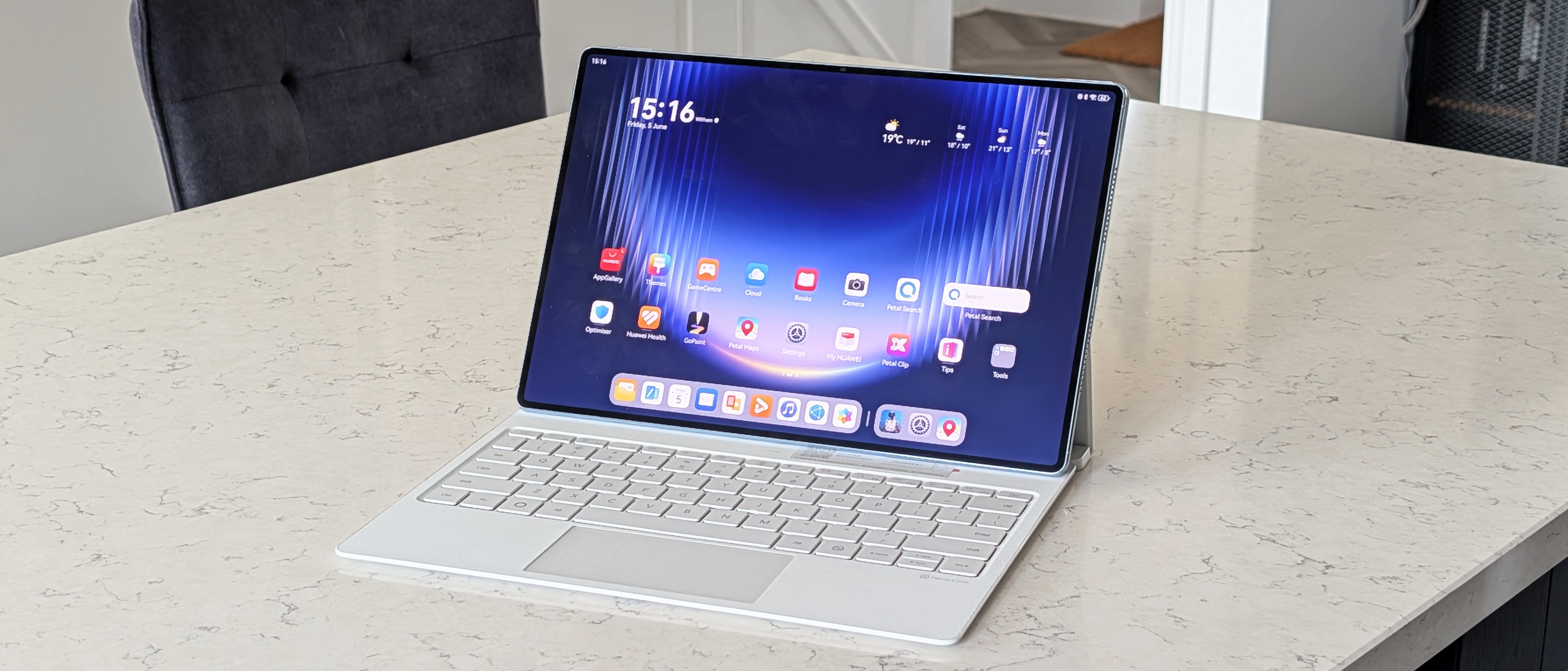 The Huawei MatePad Pro Max on a marble table