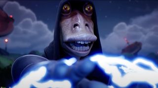 Darth Jar Jar fires force lightning from his fingertips
