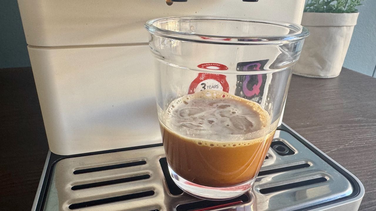 Espresso shot with ice cubes