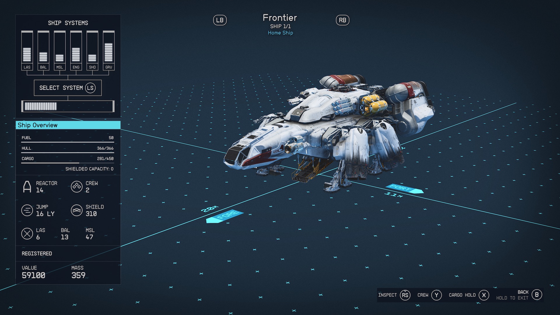 The Ship menu in Starfield