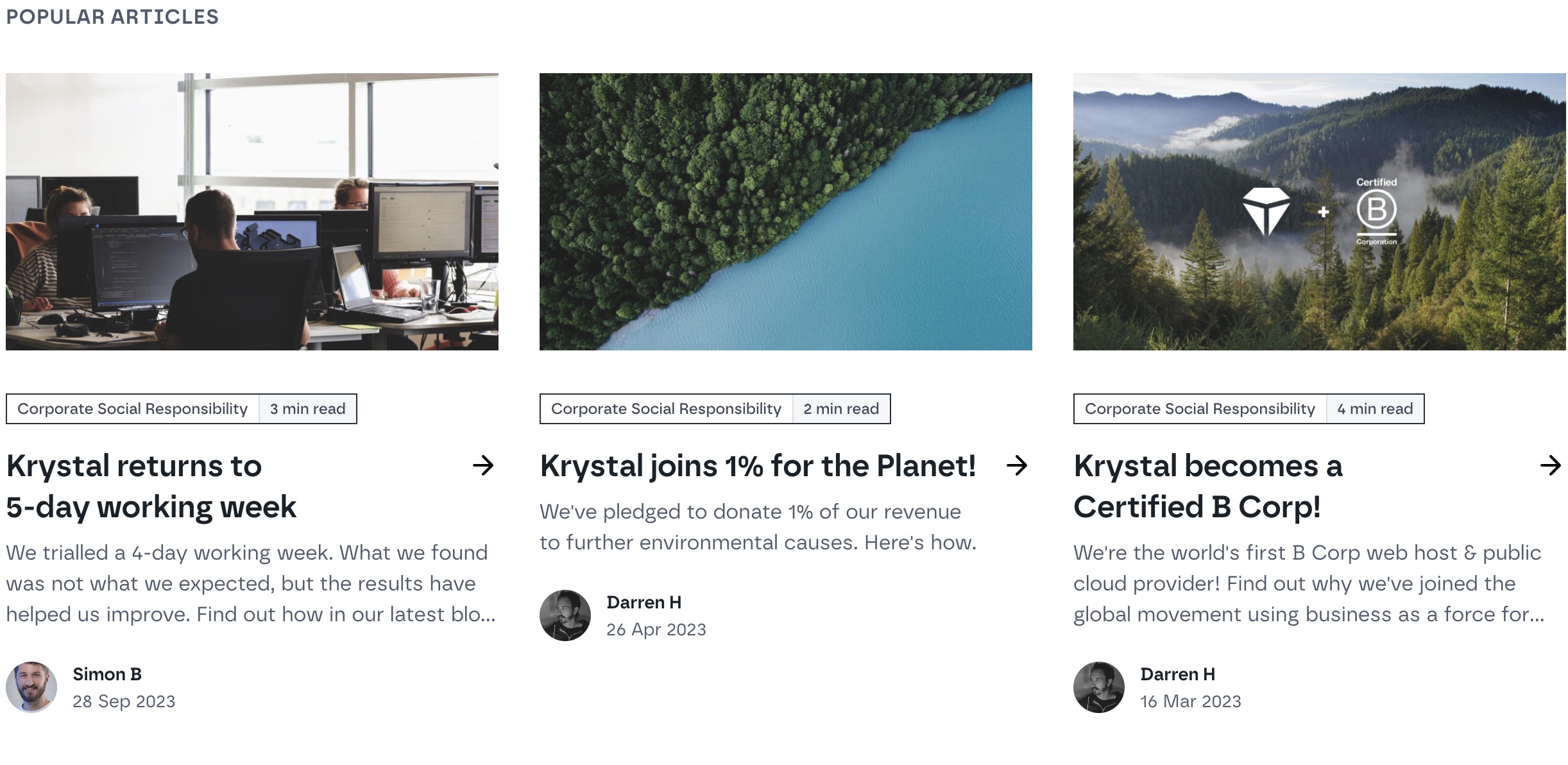 Krystal hosting's blog page