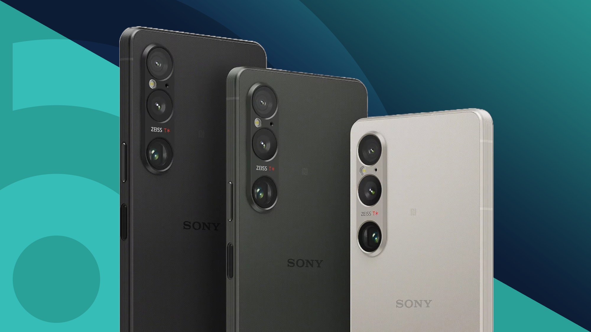 Two Sony phones on a colourful template to represent the Best Sony phones buying guide 