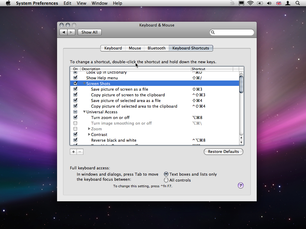 Screengrab shortcuts