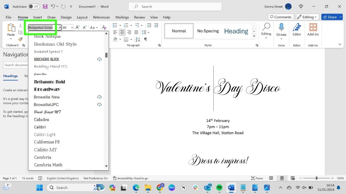 Screenshot showing how to install fonts - Use new font