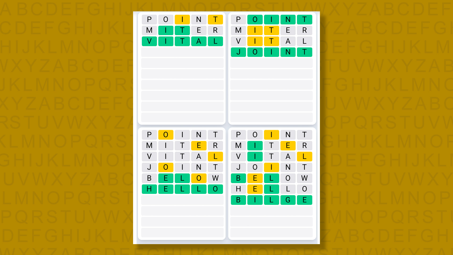 Quordle Daily Sequence answers for game 1622 on a yellow background