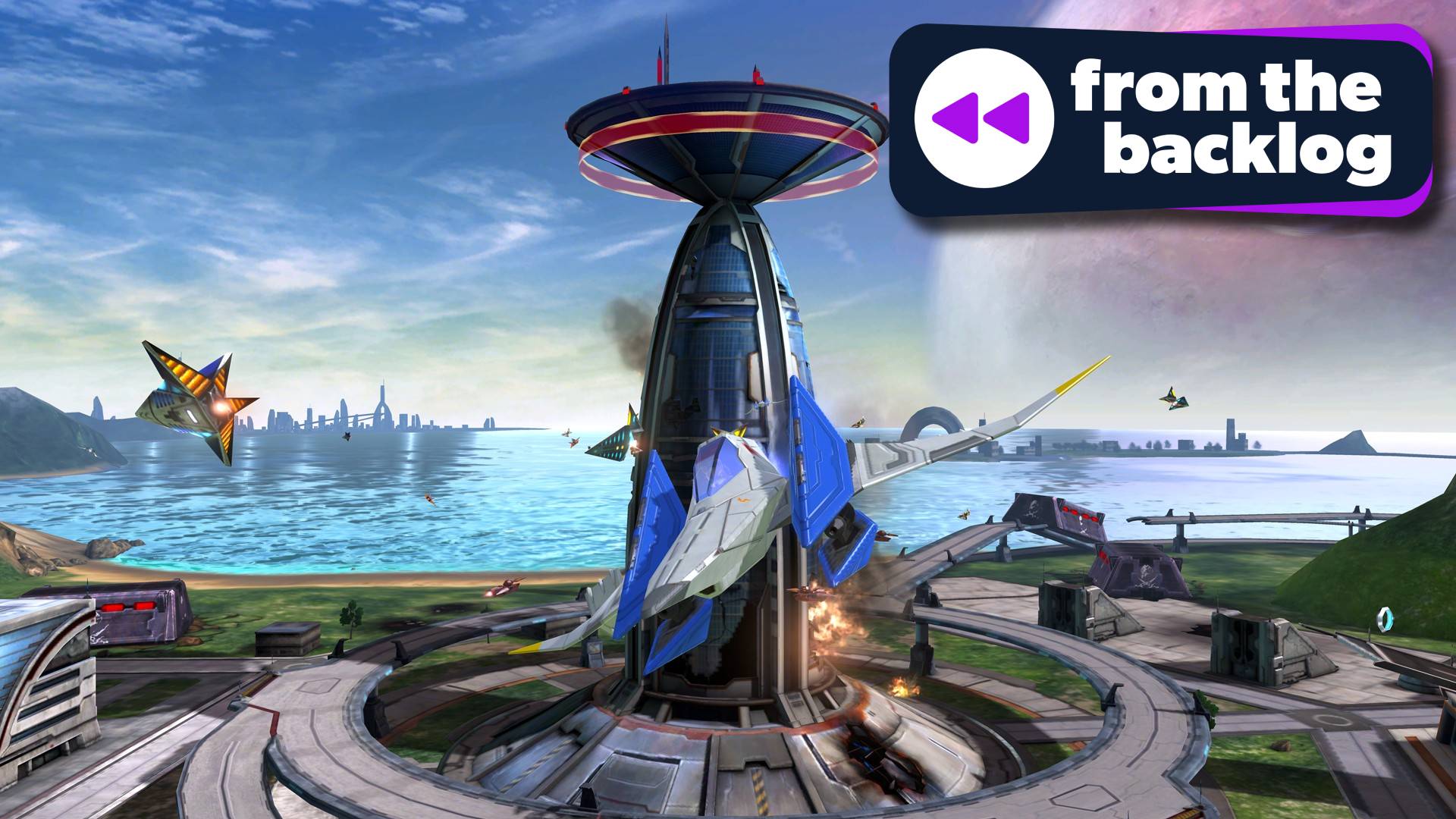 A Star Fox Zero screenshot with a TechRadar From the Backlog banner applied.