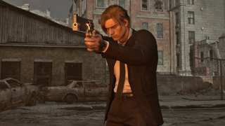 Leon S. Kennedy holding the Requiem gun