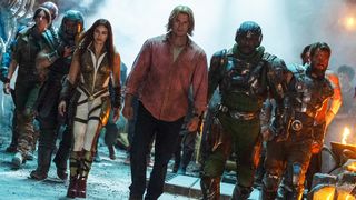 Ram-Man, Teela, Adam, Man-at-Arms, and Fisto walking towards the camera in 2026's Masters of the Universe movie