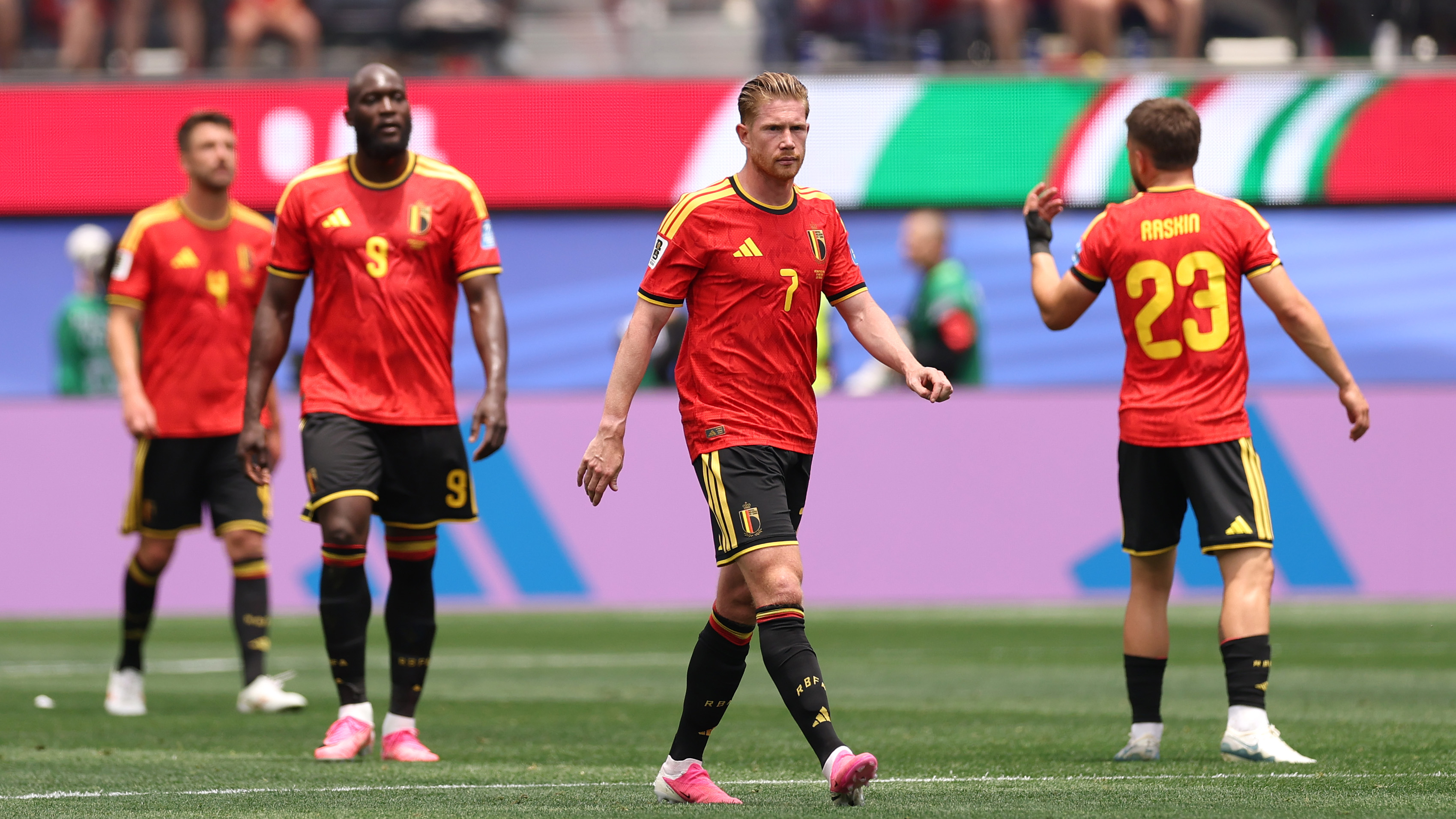 Kevin De Bruyne #7 of Belgium reacts after the Iran's goal later disallowed due to offside during the FIFA World Cup 2026 Group G match between Belgium and IR Iran