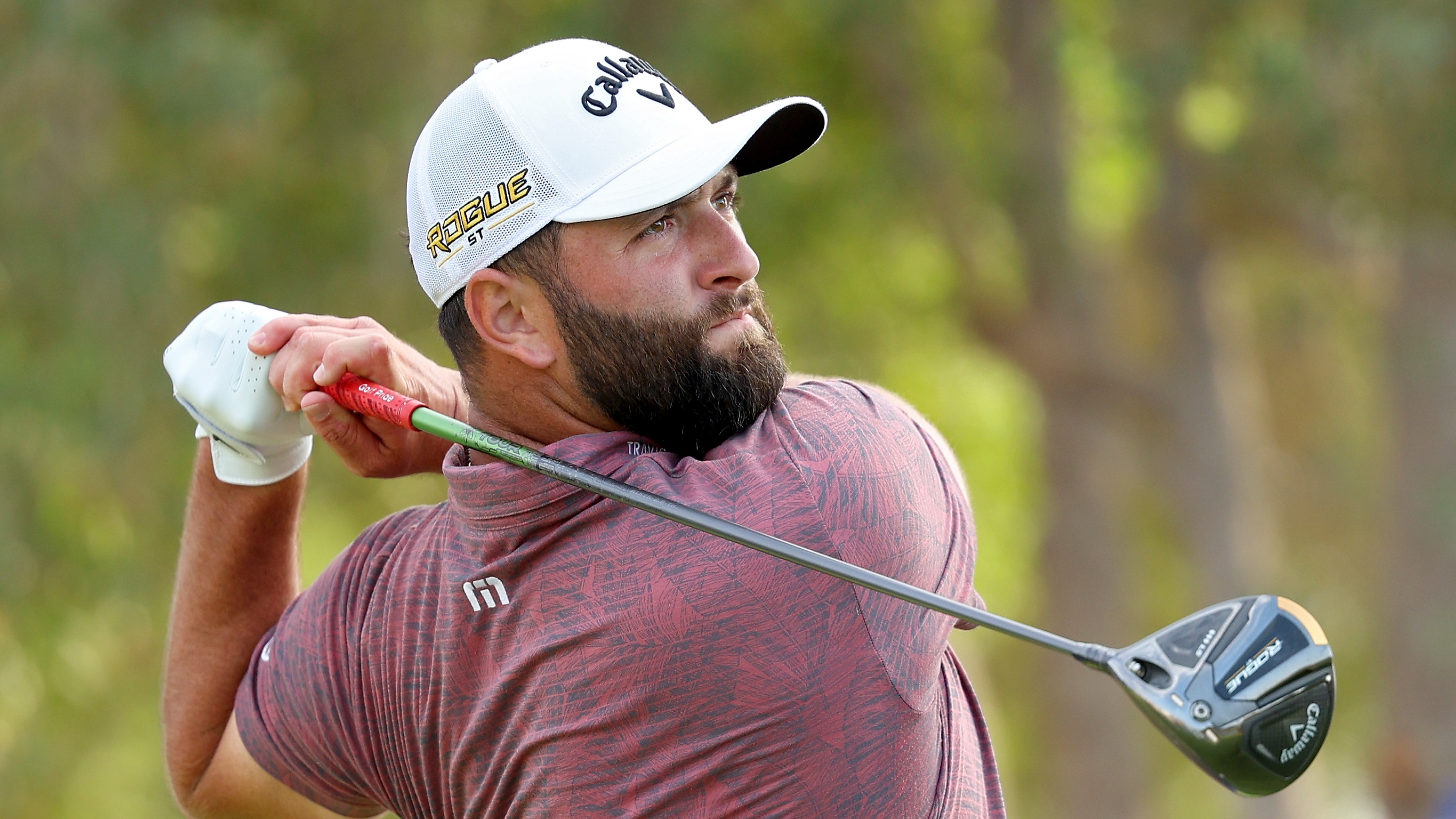 Jon Rahm of Spain plays his shot from the 18th tee ahead of the PGA Championship 2023