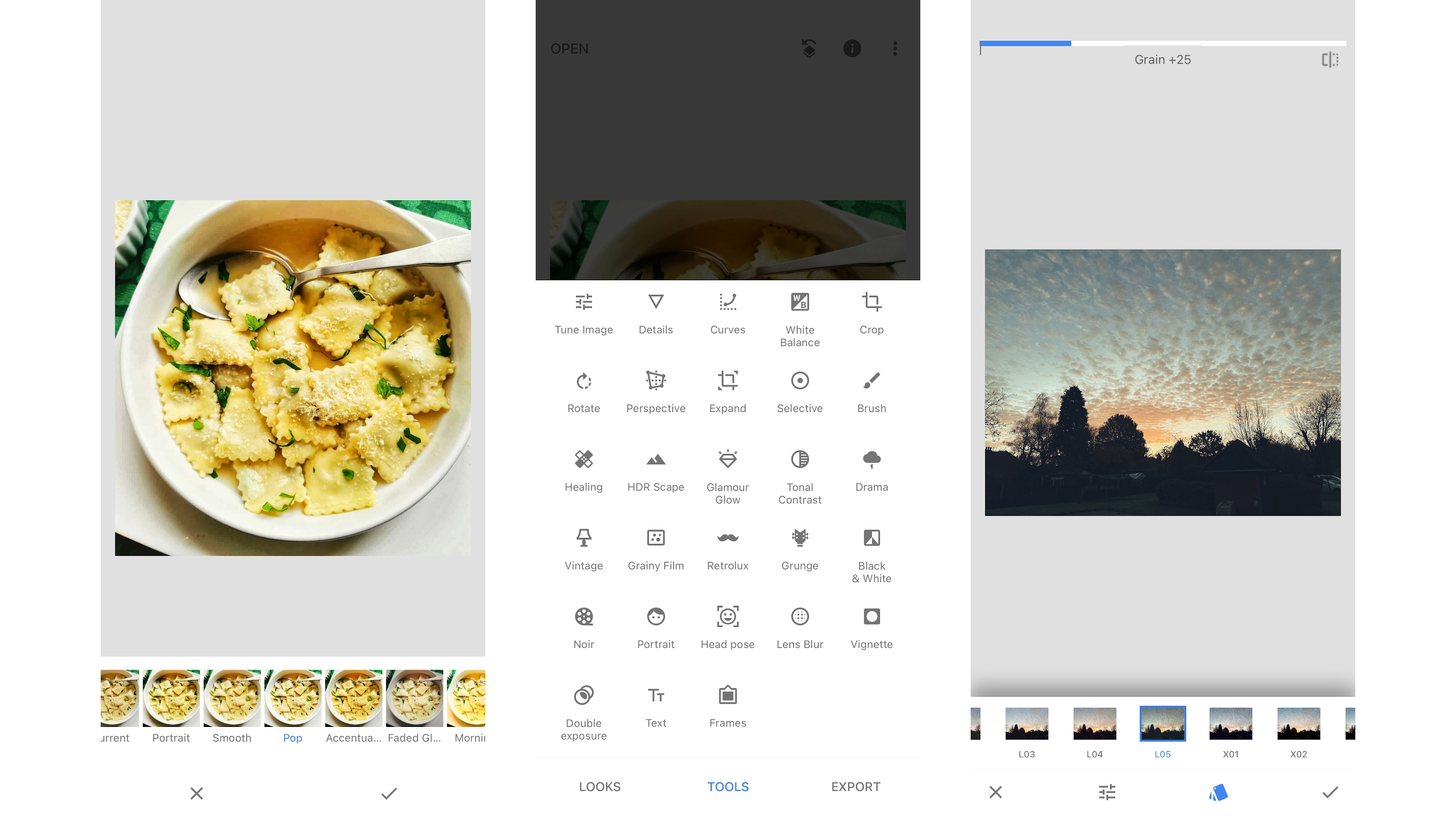 Screenshots of the Snapseed app