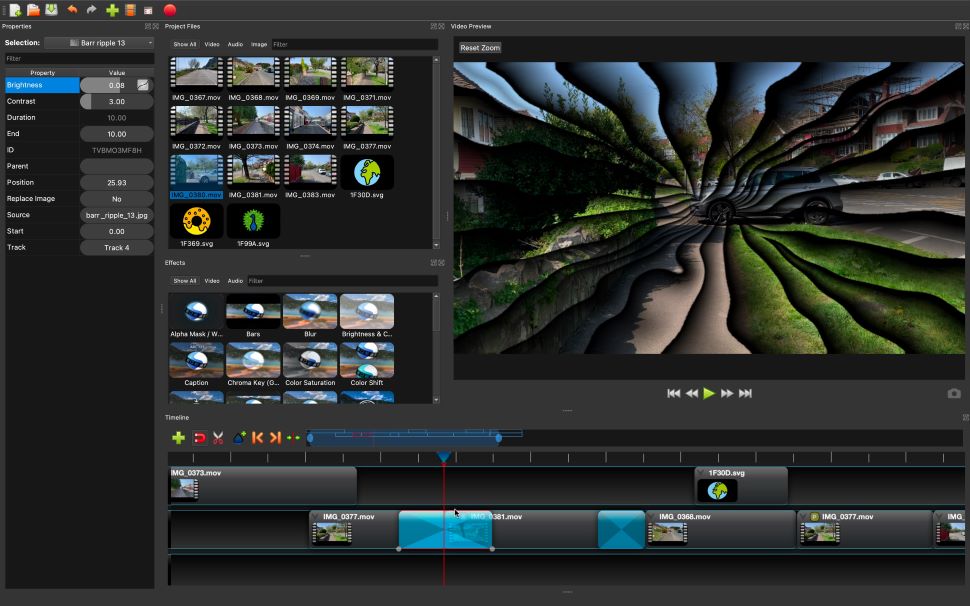 OpenShot's effects include transitions - when they work