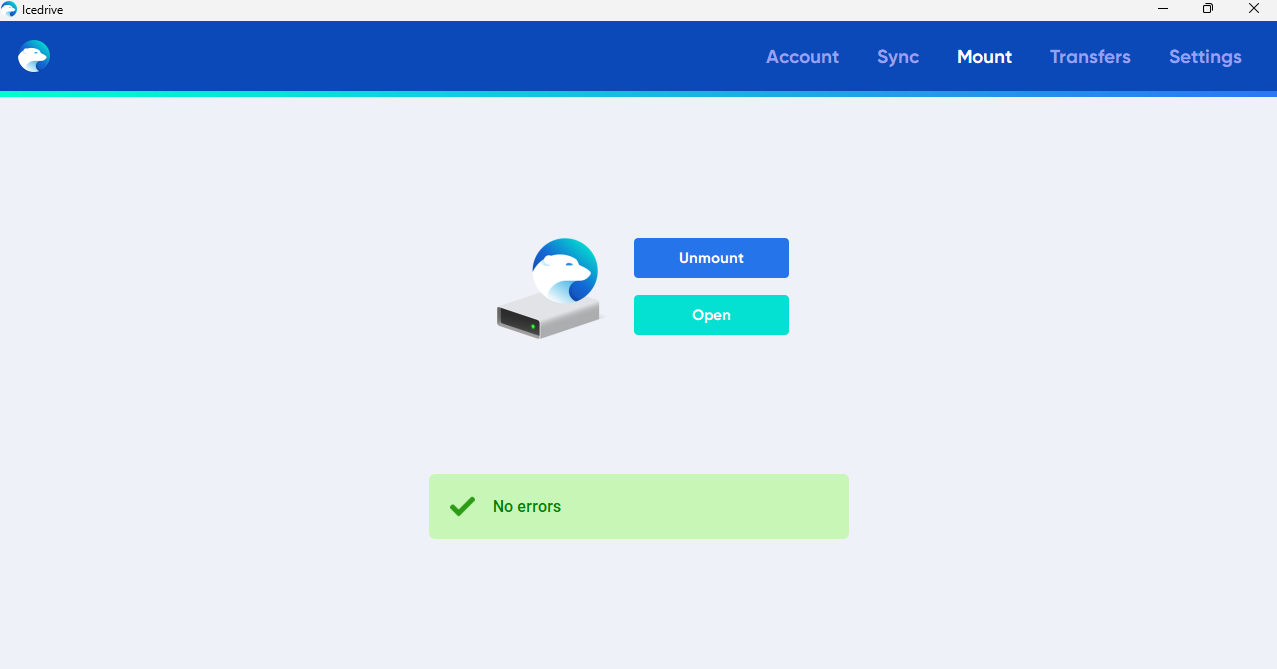 IceDrive cloud storage showing drive mount capabilities