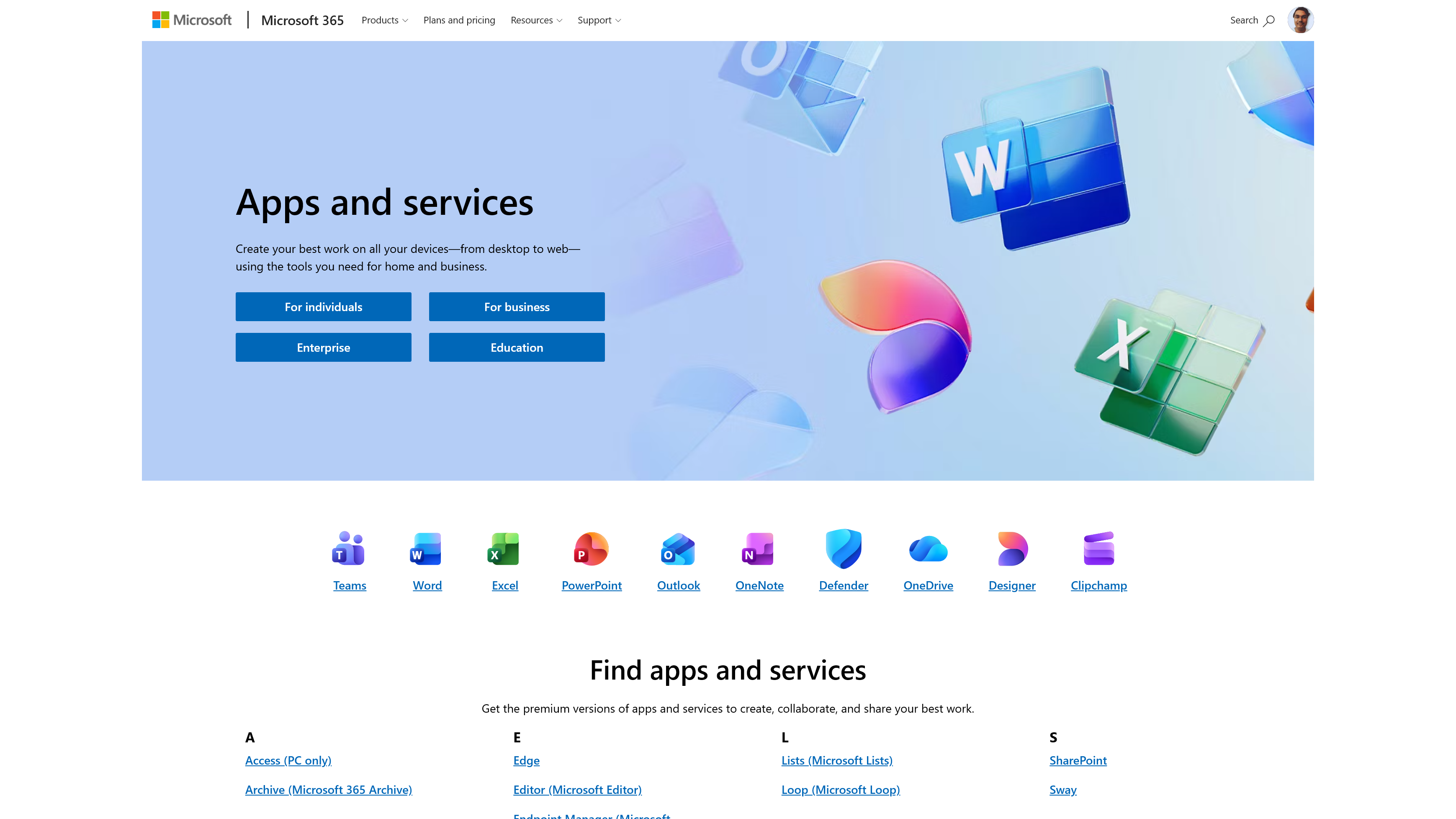 Microsoft apps and services
