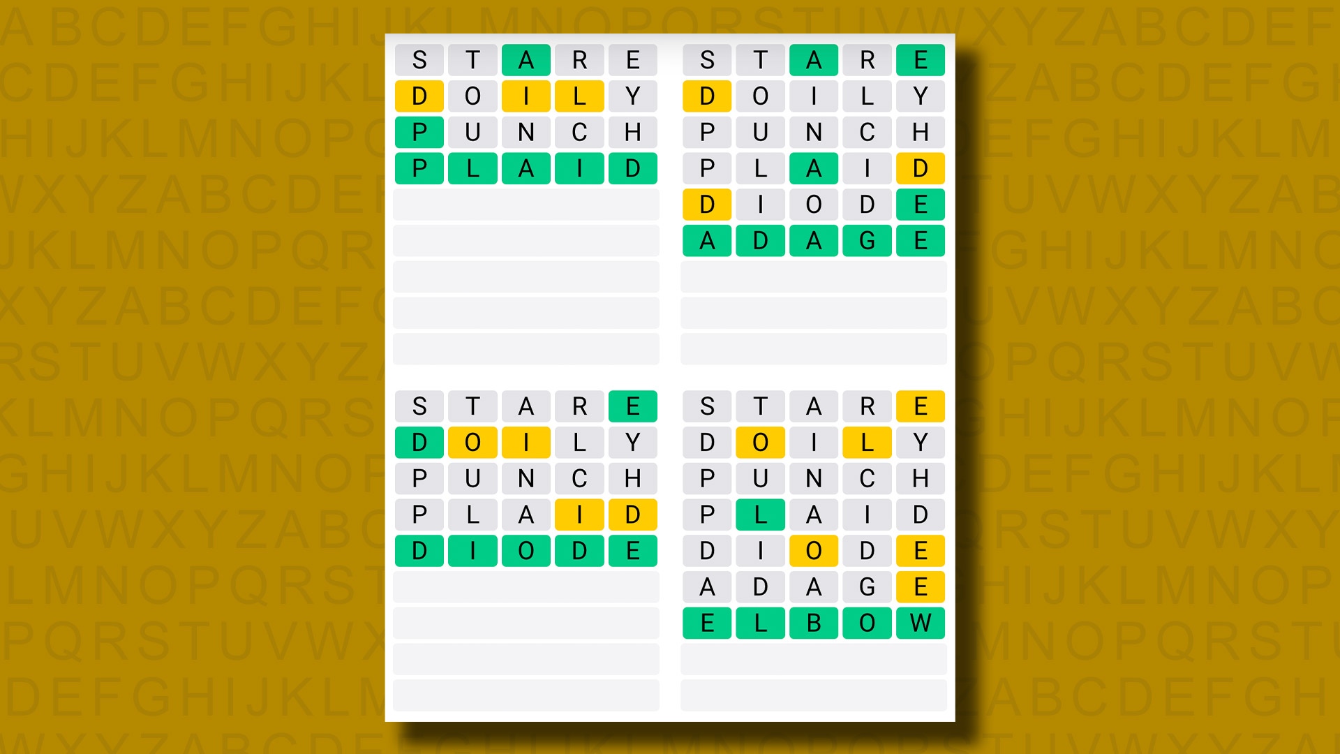 Quordle daily answers for game 819 on a yellow background