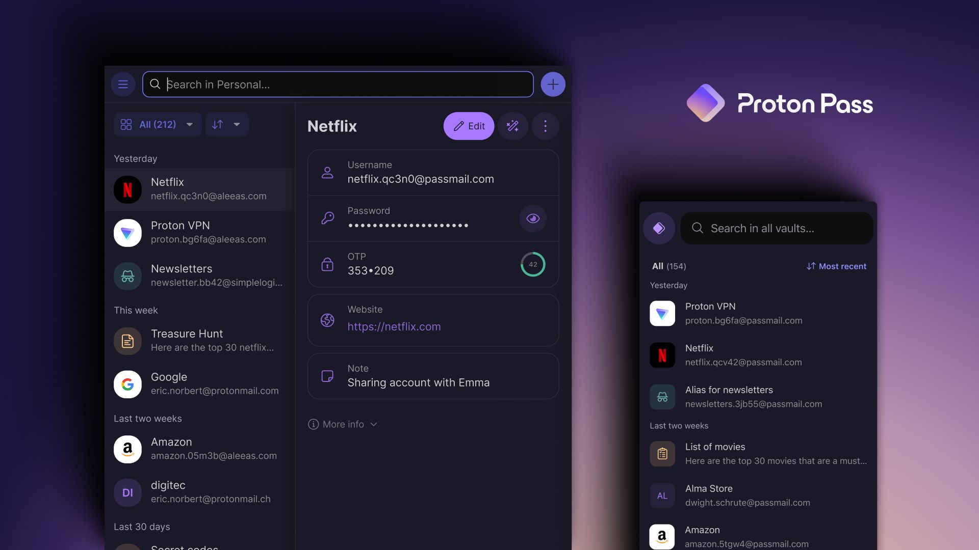 Proton Pass interface on desktop and mobile