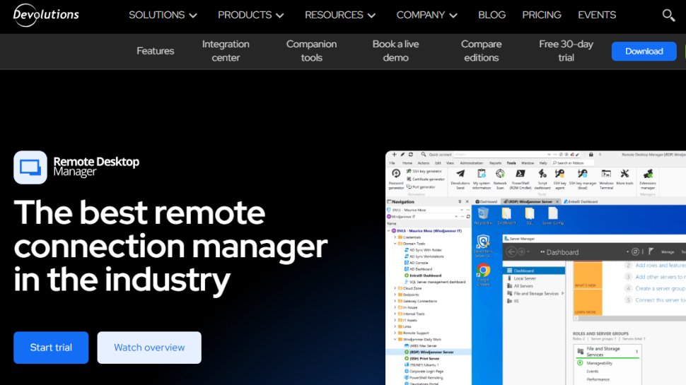 Website screenshot of Remote Desktop Manager (November, 2025)