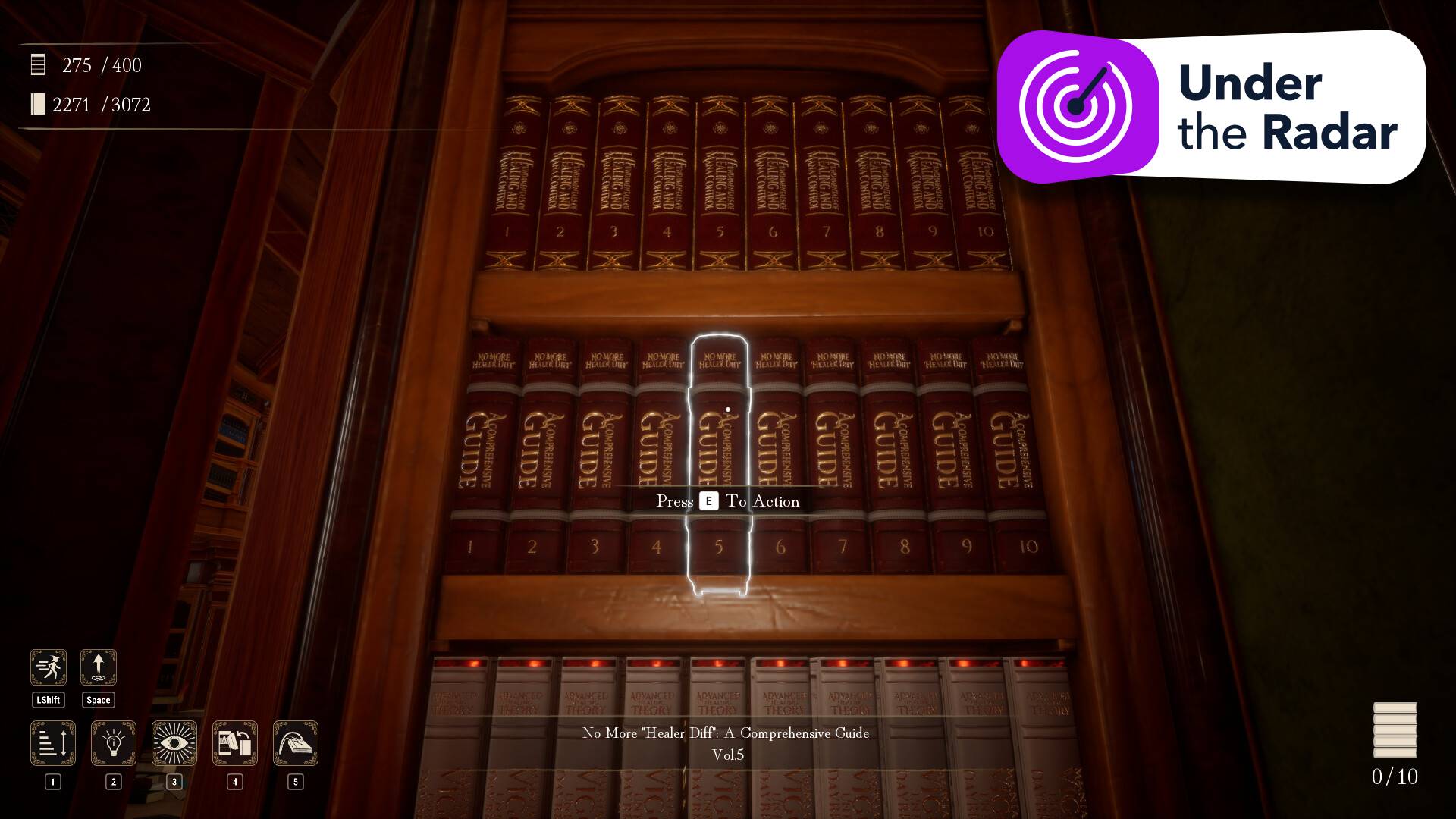 A screenshot from Librarian: Tidy Up the Arcane Library! with an Under the Radar badge applied.