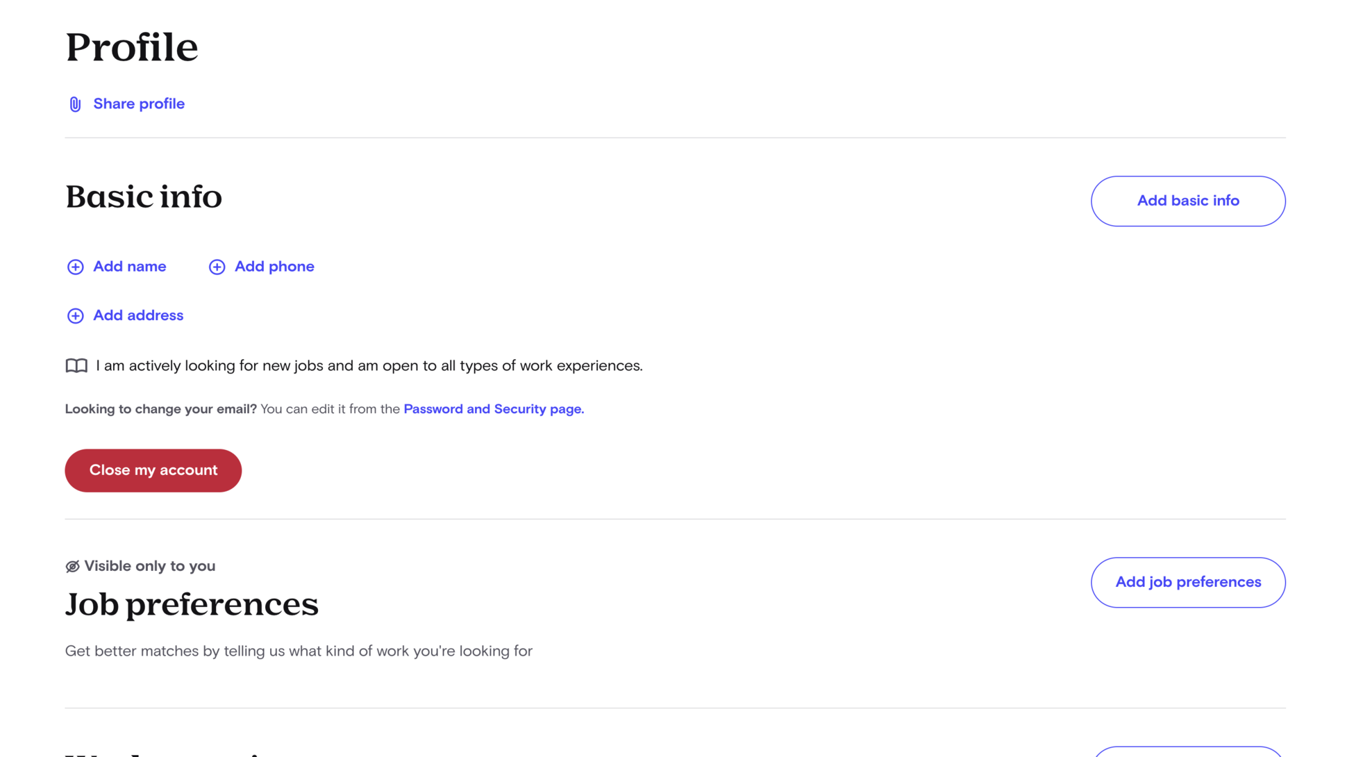 Completing a profile on Snagajob
