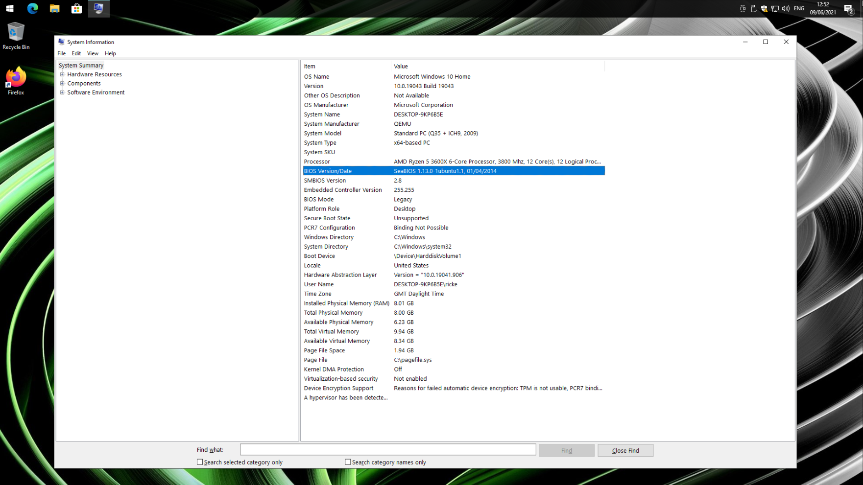 Windows 10 system information