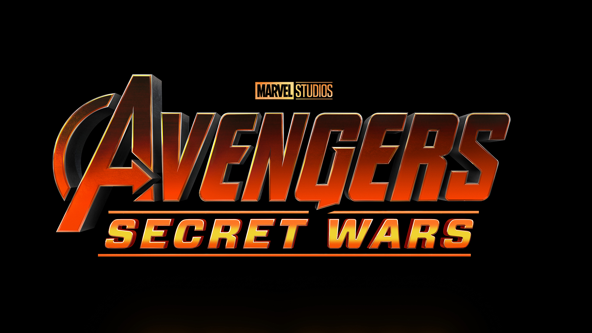 The official logo for Avengers: Secret Wars, with red, orange, and yellow writing on a black background