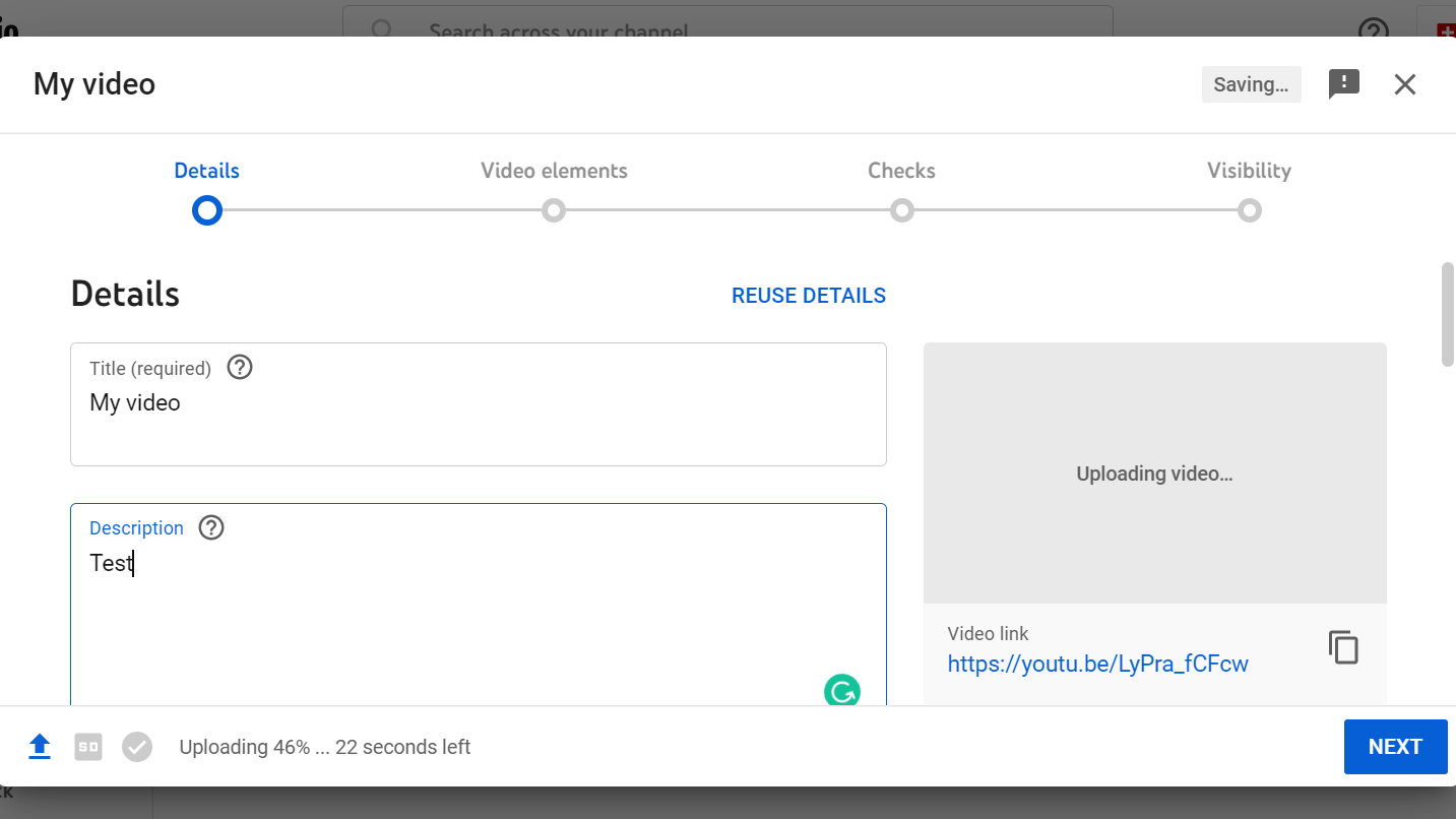 YouTube uploader - add details page showing fields to be filled