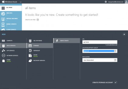 The interface for creating the storage on Azure you need for managed backup is clear and simple