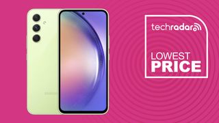 Samsung Galaxy A54 in green on a lowest price banner