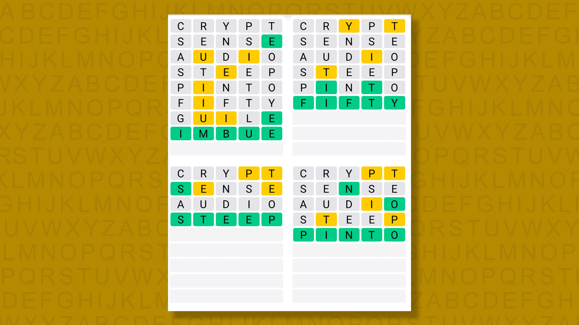 Quordle answers for game 1561 on a yellow background