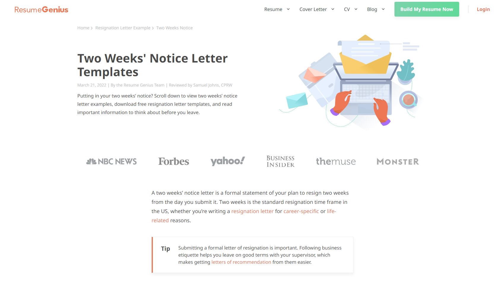 ResumeGenius Resignation Letter Examples