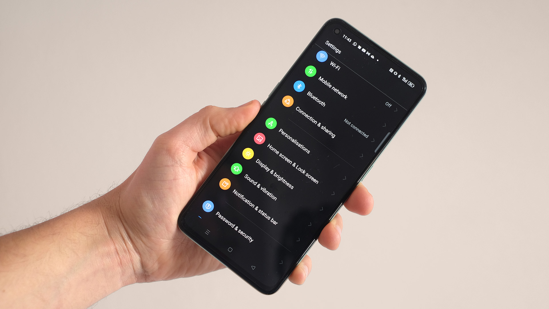 The settings screen on a Realme GT 2