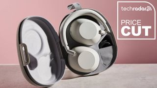 Sony WH-1000XM6 headphones with the words 'TechRadar: price cut'