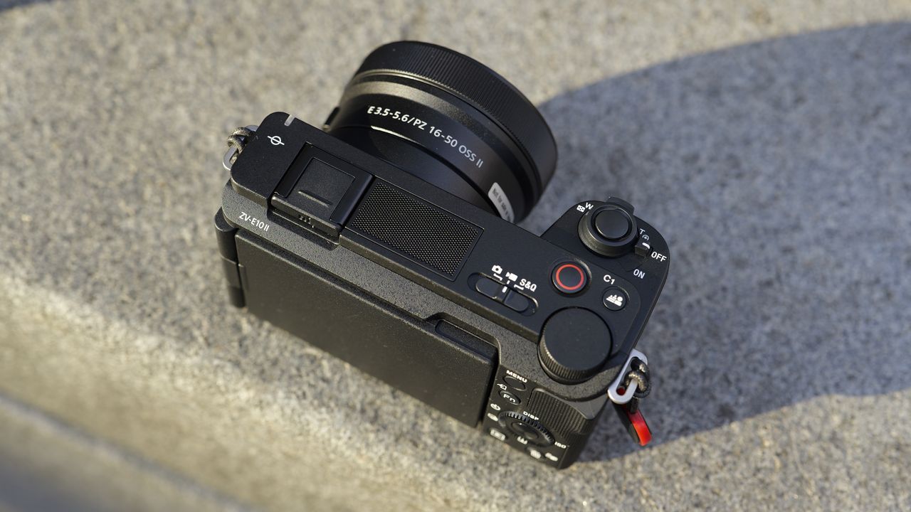 Sony ZV-E10 II camera on a stone surface