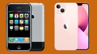 The original iPhone with the iPhone 13 from 2021